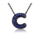 C-Style Pave Sapphire Necklace 18K Black Gold